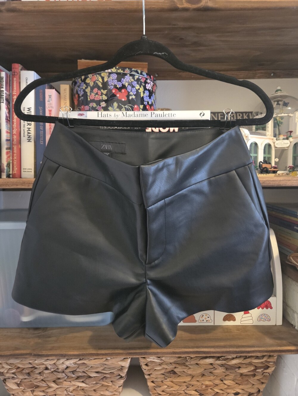 ZARA Black High-Rise Faux Leather Shorts